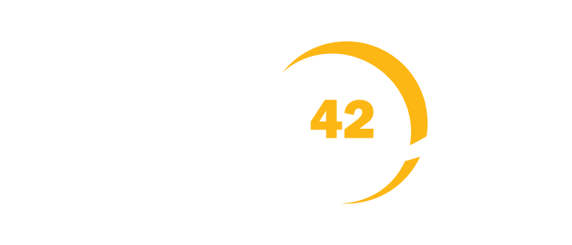 Project 42 logo with project 42 written beside an abstract planet symbol